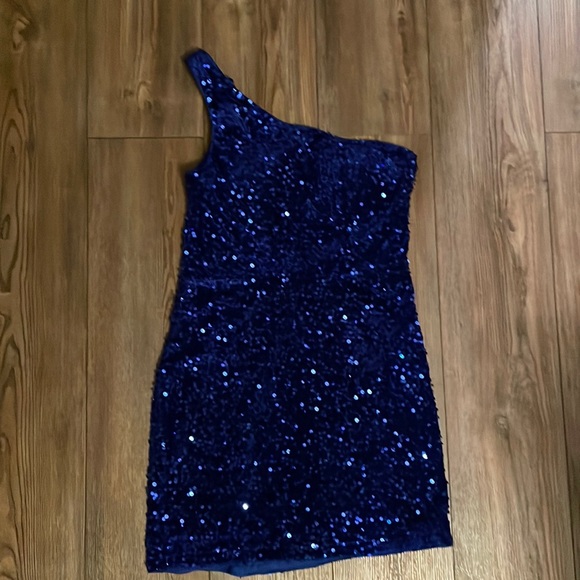 New royal blue sequin dress one shoulder Homecoming Prom dance wedding - Picture 4 of 4